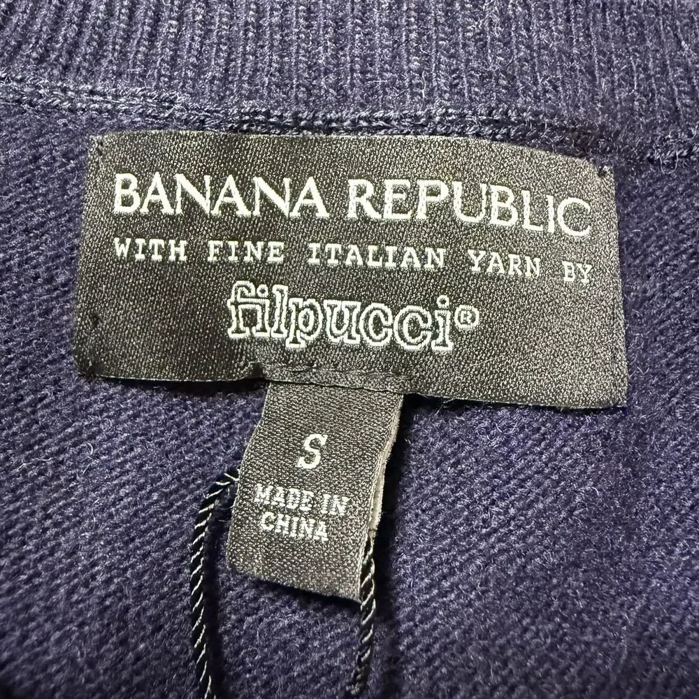 NWOT Banana Republic‎ S Cashmere Merino Wool Sweater Navy Rugby Stripe Pullover